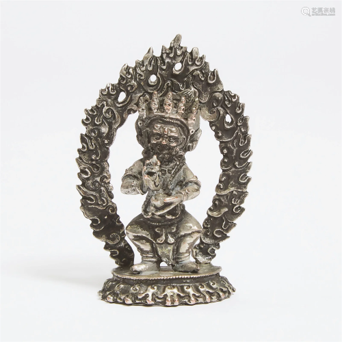 A Small Tibetan Silvered Bronze Figure of Mahakala, 19th Ce