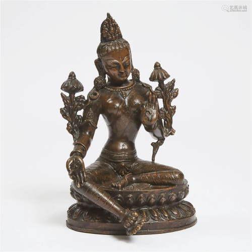 A Large Tibetan Bronze Figure of Green Tara, height 11.7 in