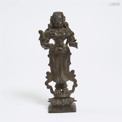 A Large Indian Bronze Figure of Deepa Lakshmi, 17th Century