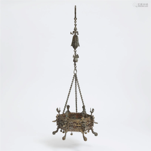 A Large Indian Bronze Hanging Censer, 19th Century, overall
