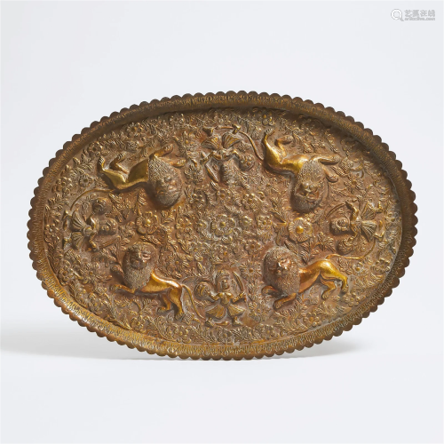 A Large Gilt Bronze Oval Platter, Rajasthan, 18th Century,
