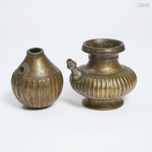 A Bronze Lota Vessel, Together With a Huqqa Base, India, 18
