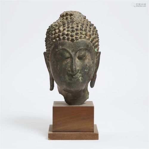A Massive Thai Bronze Head of Buddha, 18th/19th Century, in