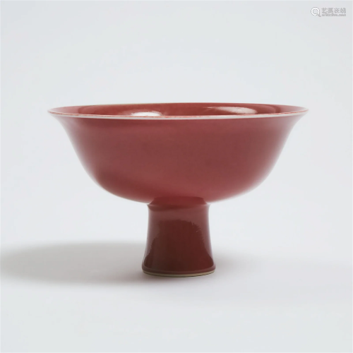 A Copper Red-Glazed Stem Bowl, Qing Dynasty, 19th Century,