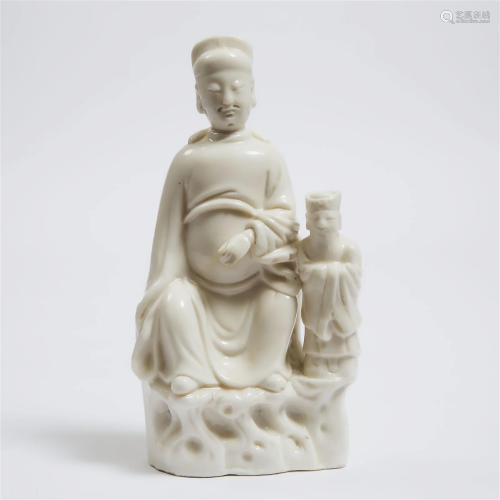 A Blanc-de-Chine Figure of Wenchang and Acolyte, Qing Dynas