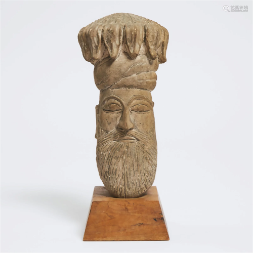 An Indian Stone Head of a King with Turban, 18th Century or