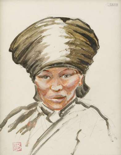 MARCEL BERNANOSE (1884-1952)<br />
Vietnamienne au turban<br...