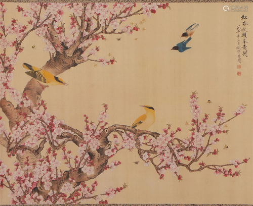 A CHINESE PAINTING OF BIRDS AND FLOWERS