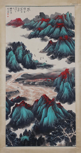 A CHINESE PAINTING OF MOUNTAINS AND RIVER LANDSCAPE