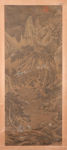 A CHINESE PAINTING OF FIGURE STORY AND MOUNTAINS LANDSCAPE