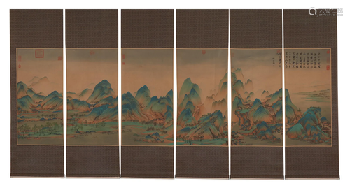 SIX PANELS CHINESE PAINTING OF MOUNTAINS LANDSCAPE