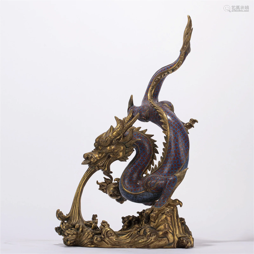 A CHINESE CLOISONNE ENAMEL DRAGON