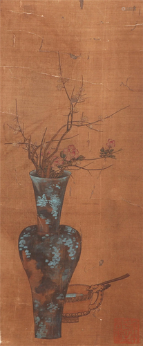 A CHINESE PAINTING OF FLOWERS AND VASE