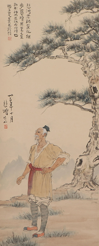 A CHINESE PAINTING OF FIGURE UNDER A PINE TREE