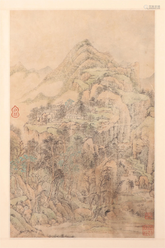 A CHINESE PAINTING OF MOUNTAINS LANDSCAPE