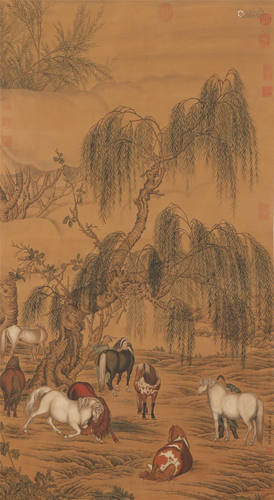 A CHINESE PAINTING OF HORSES