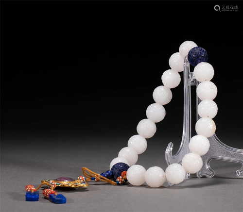 A CHINESE WHITE JADE PRAYERS BEADS