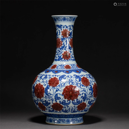 A CHINESE BLUE AND WHITE UNDERGLAZE RED PORCELAIN FLOWERS VI...