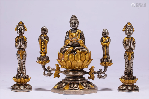 A GROUP OF CHINESE GILT SILVER FIGURE OF BUDDHA STATUE