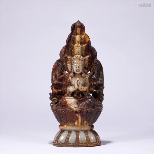 A CHINESE JADE GUANYIN BUDDHA STATUE