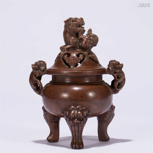 A CHINESE BRONZE LIDDED CENSER