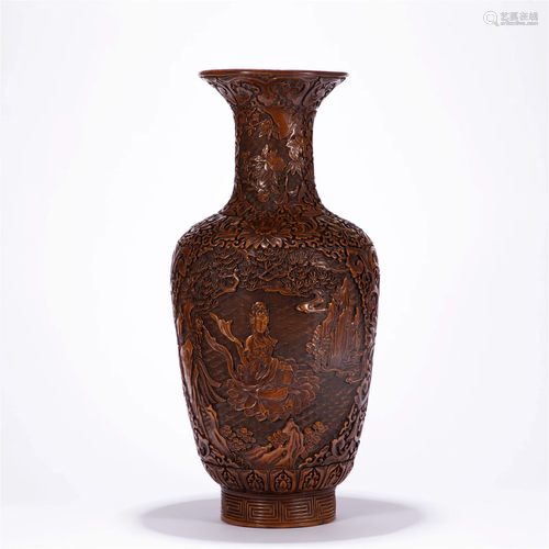 A CHINESE CARVED FIGURE STORY LACQUERWARE VASE