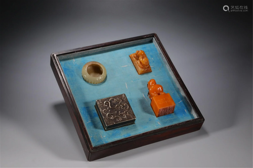 A SET OF CHINESE SOAPSTONE BEAST SEALS