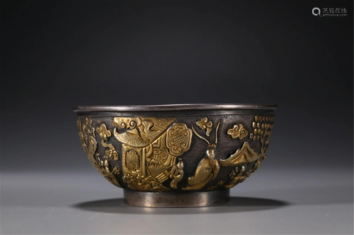 A CHINESE GILT SILVER FIGURE STORY CUP