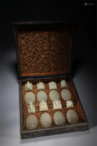 A SET OF CHINESE JADE PLAQUES AND SEALS