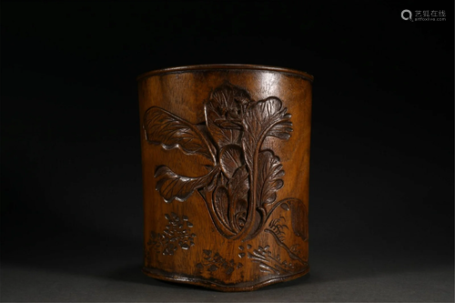 A CHINESE HARDWOOD BRUSH POT