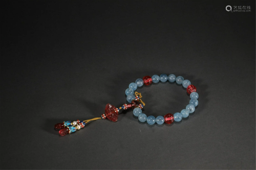 A CHINESE AQUAMARINE EIGHTEEN BEADS PRAYERS BEADS