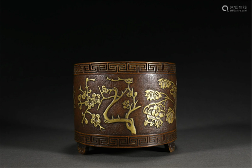 A CHINESE GILT BRONZE FLOWERS CENSER