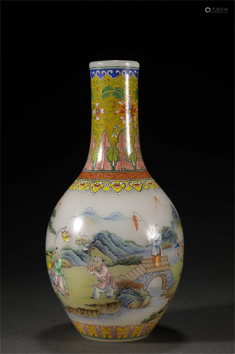 A CHINESE PEKING GLASS BOY PALYING VIEWS VASE