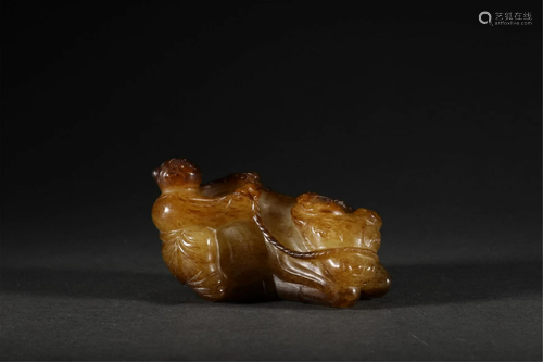 A CHINESE JADE BOY AND CATTLE ORNAMENTS