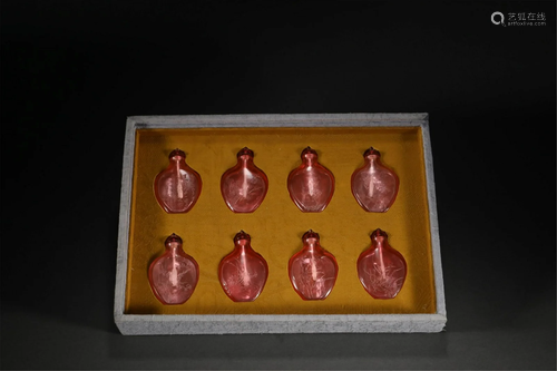 A SET OF CHINESE COLOURED GLAZE FLOWERS SNUFF BOTTLES