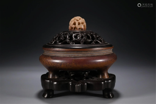 A CHINESE BRONZE LIDDED CENSER