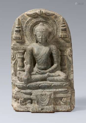 A Pala stone stele of Buddha Shakyamuni. Northeastern India,...