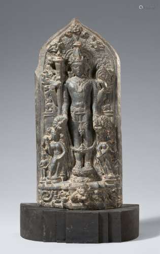A Pala black stone stele of Vishnu. Northeastern India, Biha...