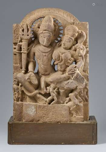 A stone stele of Shiva and Parvati (Umamaheshvara). India, R...