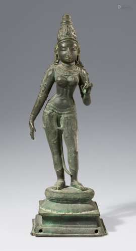 A fine bronze figure of Lakshmi (Shridevi). Southern India, ...