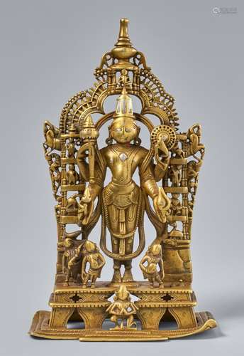 A Gujarat copper alloy of altar of Vishnu. Western India. Da...