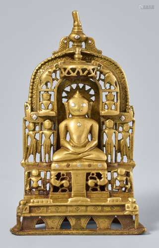 A Gujarat/Rajasthani copper alloy Jain altar. Western India....