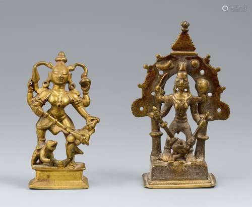 Two Maharashtra copper alloy figures of Mahishasuramardini. ...