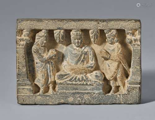 A small Gandhara grey schist architectural fragment. Pakista...