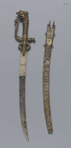 A Kandyan silver sword and scabbard (kasthane). Sri Lanka. K...