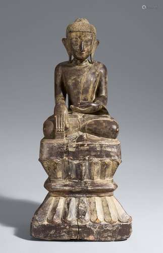 A Shan lacquered wood figure of Buddha Shakyamuni. Burma. 19...