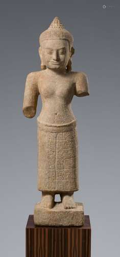 A Bayon-style or Lobpuri-style sandstone figure of a female ...