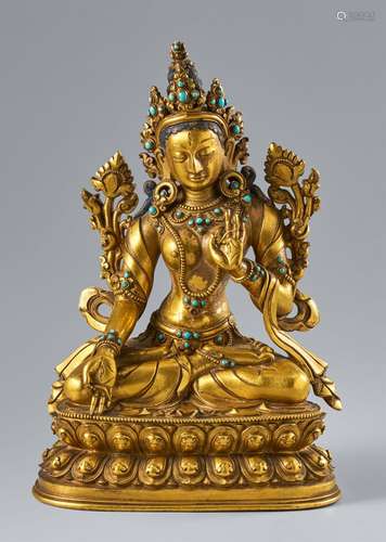 A Tibetan gilt bronze figure of Sitatara (White Tara). Early...