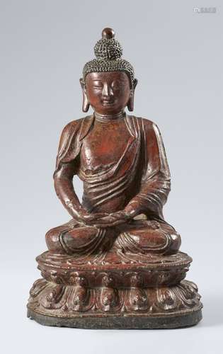 A lacquered bronze figure of Buddha Shakyamuni. 17th/18th ce...