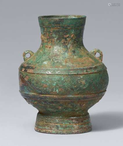 A small ritual hu-type bronze vessel. Han dynasty